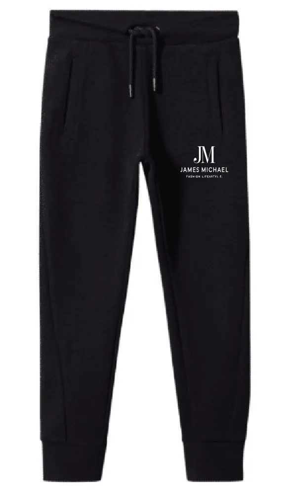 Track Pants — Tapered fleece joggers, JM leg print. (placeholder photography)